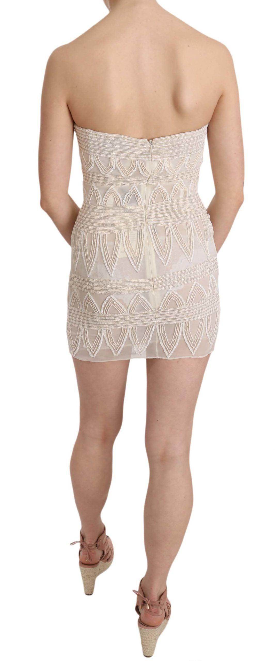 John Richmond Chic Beige Embellished Silk Mini Dress - Hilstor