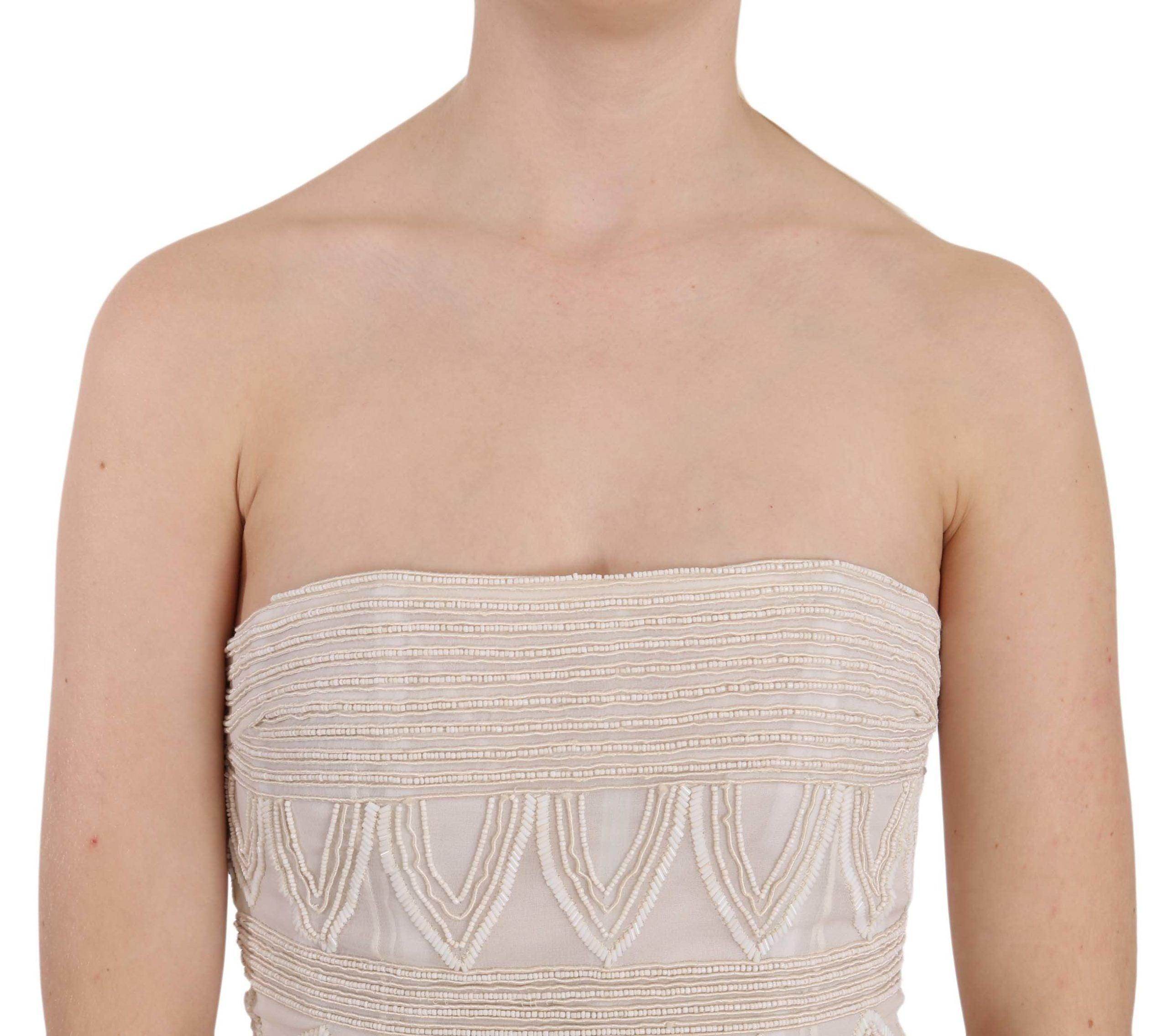 John Richmond Chic Beige Embellished Silk Mini Dress - Hilstor