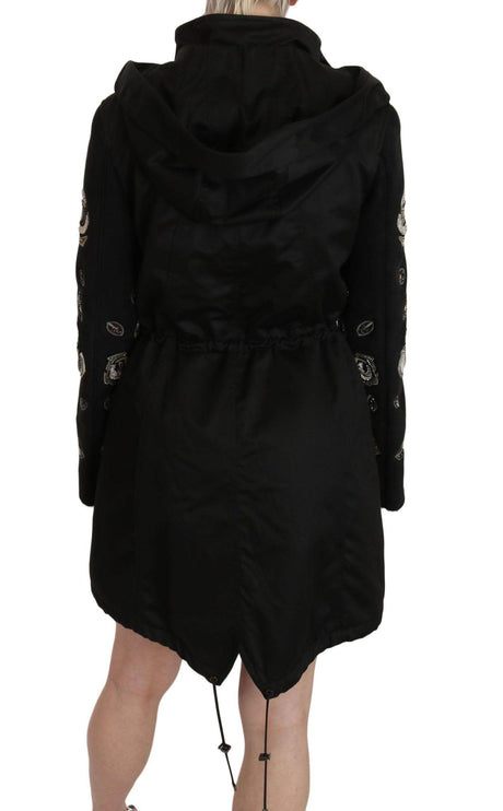John Richmond Floral Sequined Beaded Hooded Jacket Coat - Hilstor