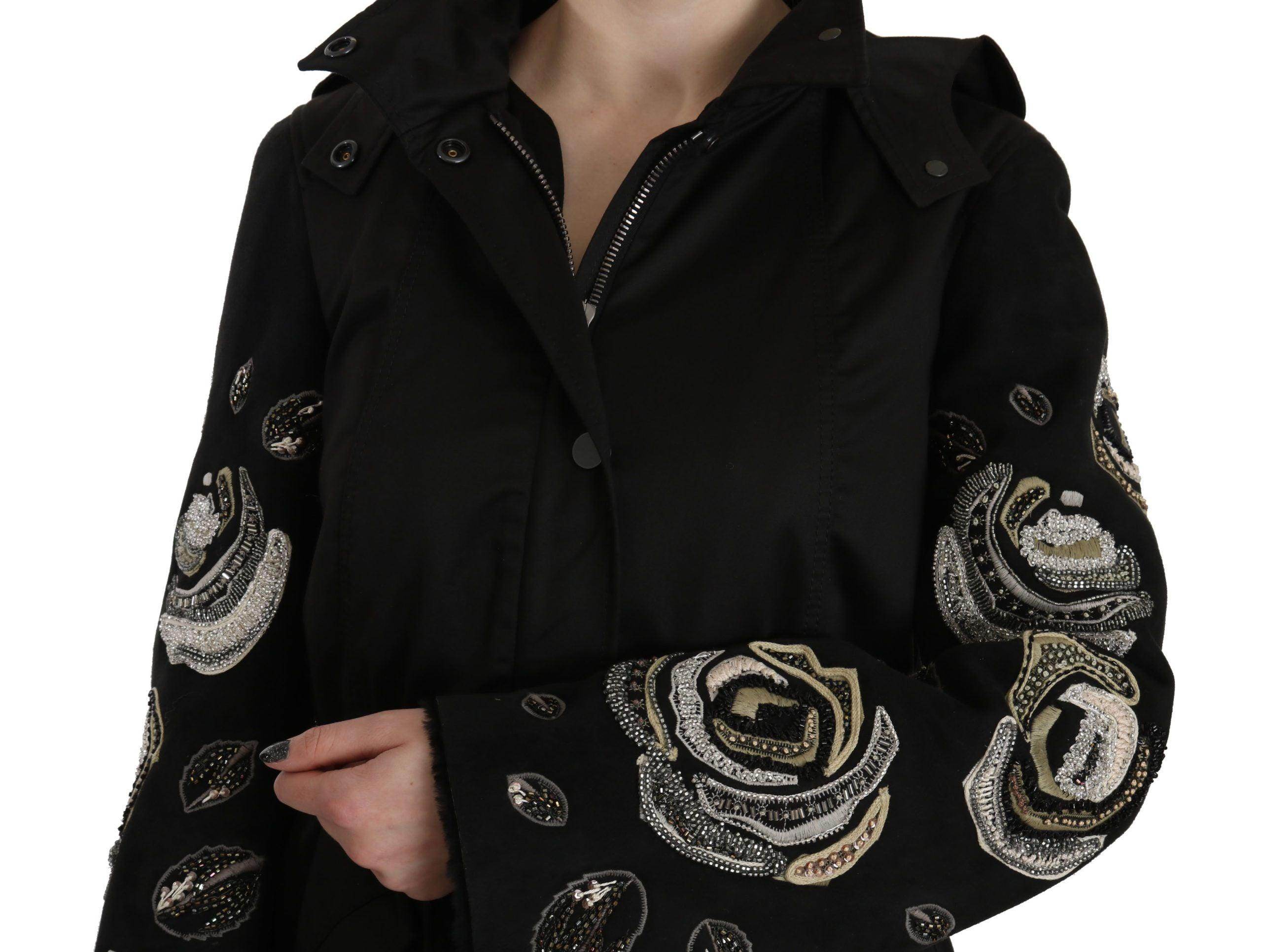 John Richmond Floral Sequined Beaded Hooded Jacket Coat - Hilstor