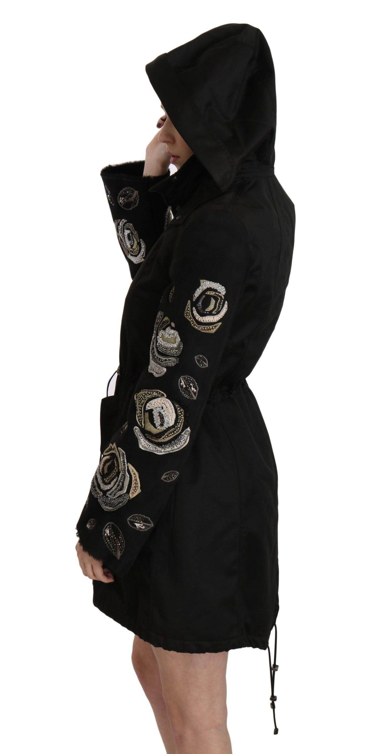 John Richmond Floral Sequined Beaded Hooded Jacket Coat - Hilstor