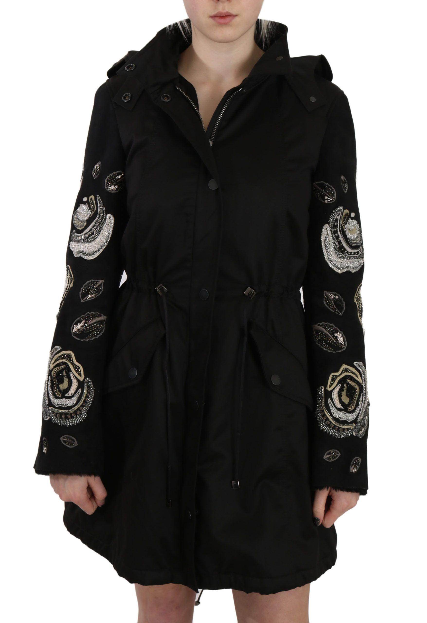 John Richmond Floral Sequined Beaded Hooded Jacket Coat - Hilstor
