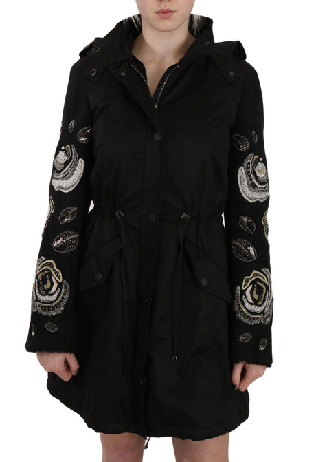 John Richmond Floral Sequined Beaded Hooded Jacket Coat - Hilstor
