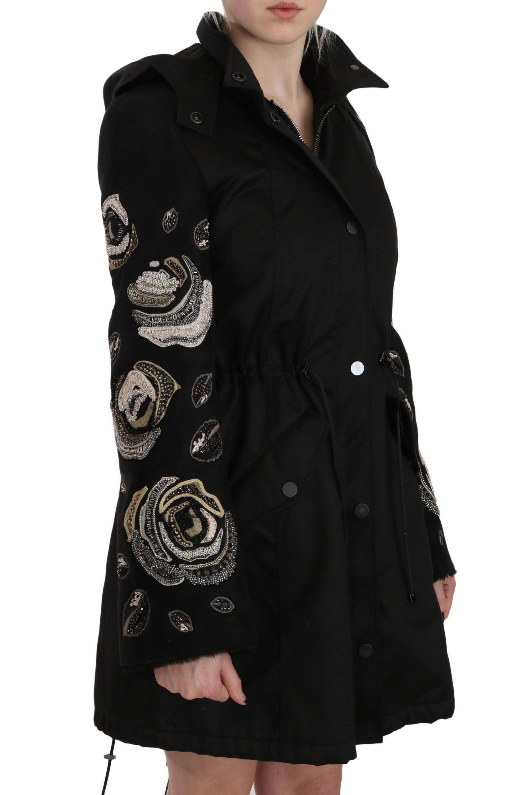 John Richmond Floral Sequined Beaded Hooded Jacket Coat - Hilstor
