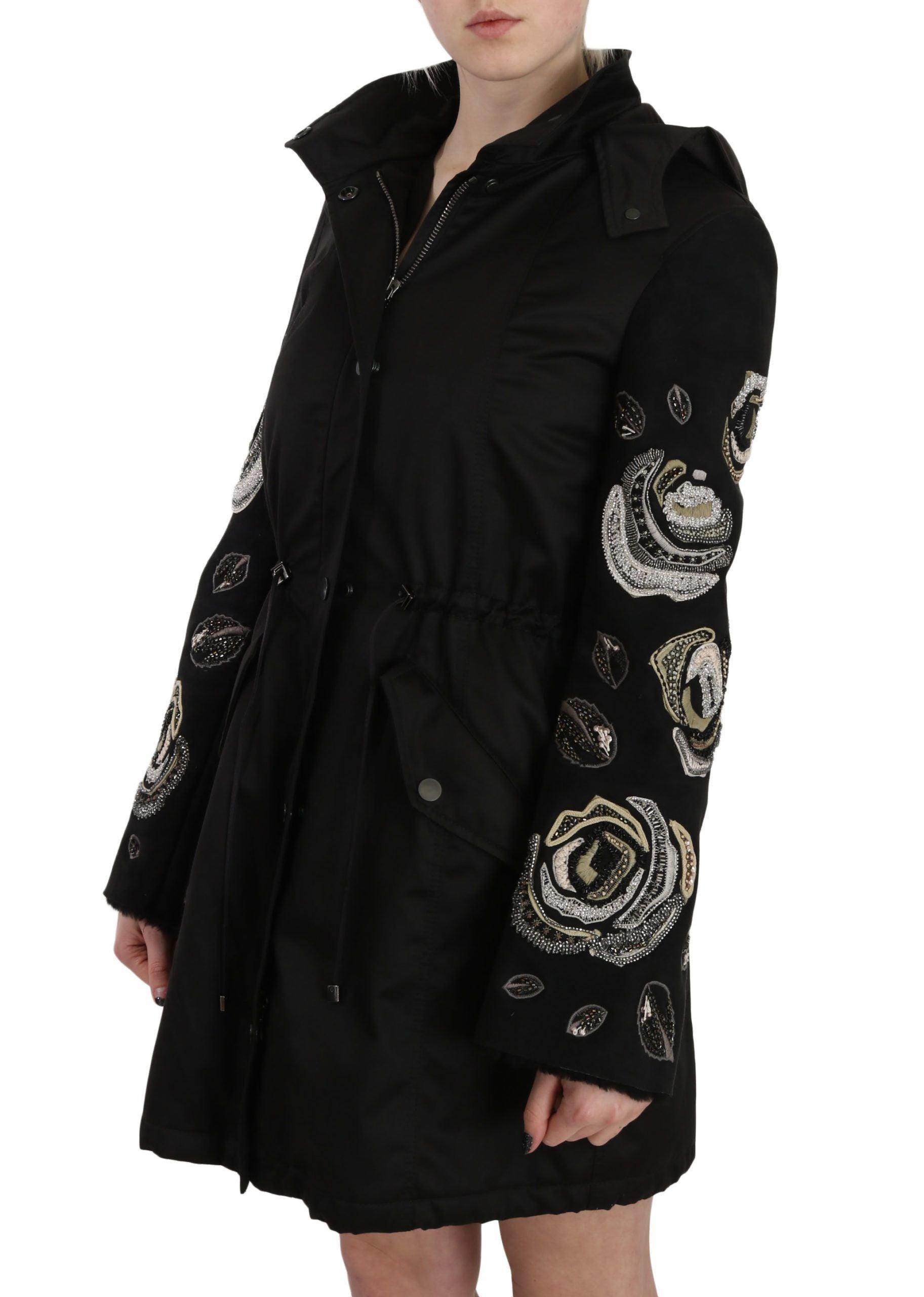 John Richmond Floral Sequined Beaded Hooded Jacket Coat - Hilstor