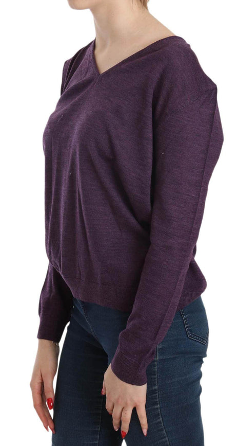 BYBLOS Purple V-neck Long Sleeve Pullover Top - Hilstor