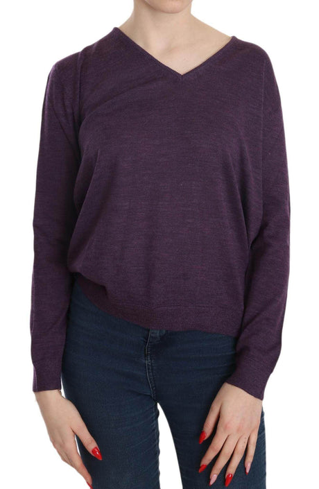 BYBLOS Purple V-neck Long Sleeve Pullover Top - Hilstor