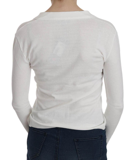 BYBLOS White V-neck Long Sleeve Cropped Cardigan Tops Sweater - Hilstor