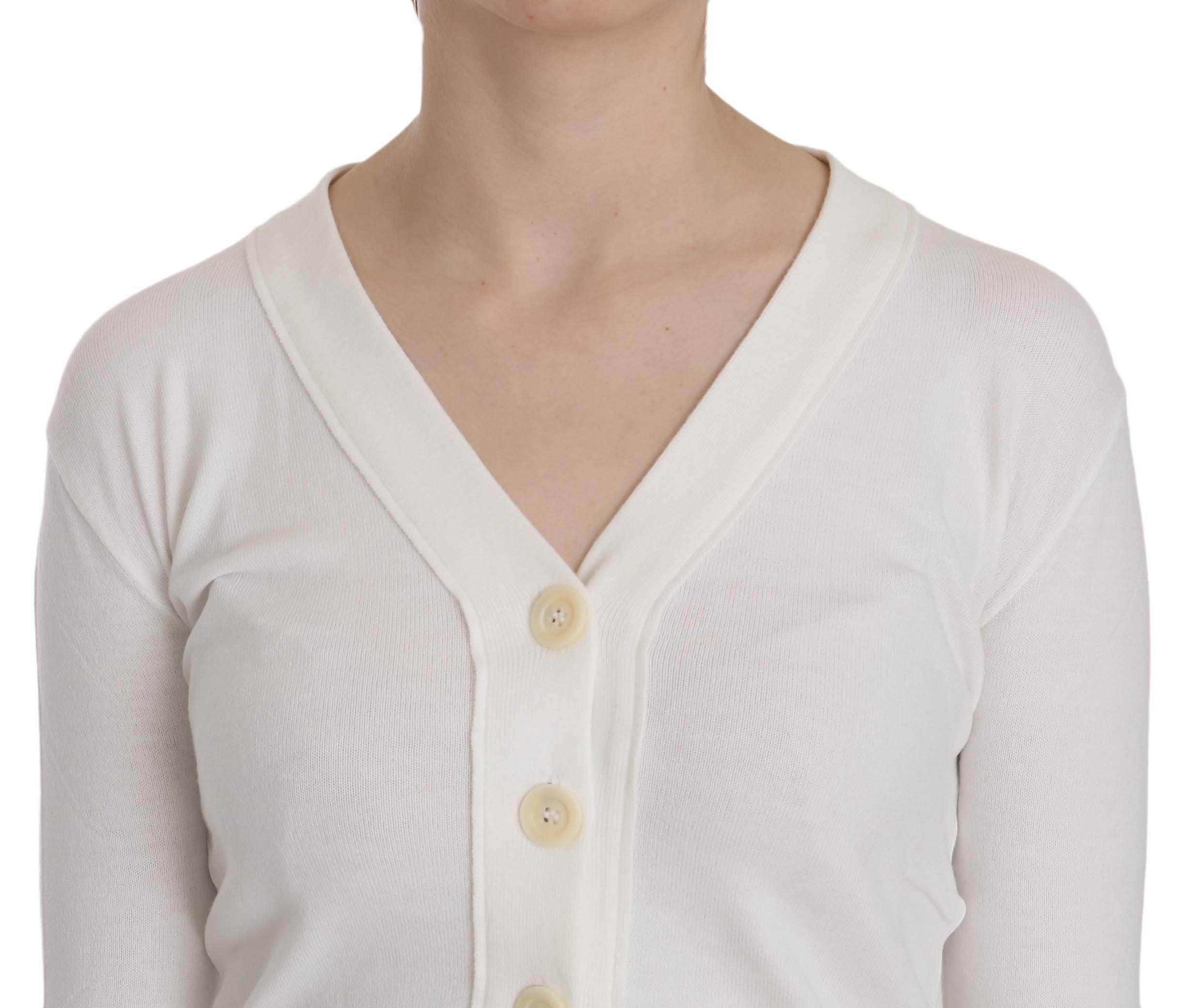 BYBLOS White V-neck Long Sleeve Cropped Cardigan Tops Sweater - Hilstor