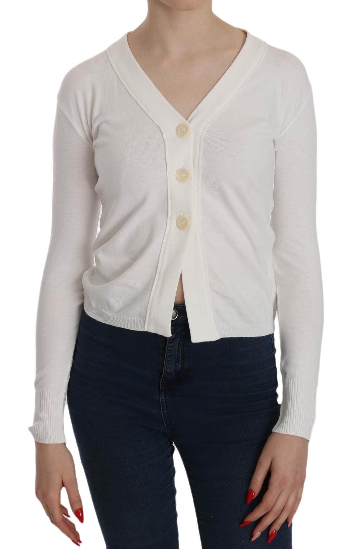 BYBLOS White V-neck Long Sleeve Cropped Cardigan Tops Sweater - Hilstor