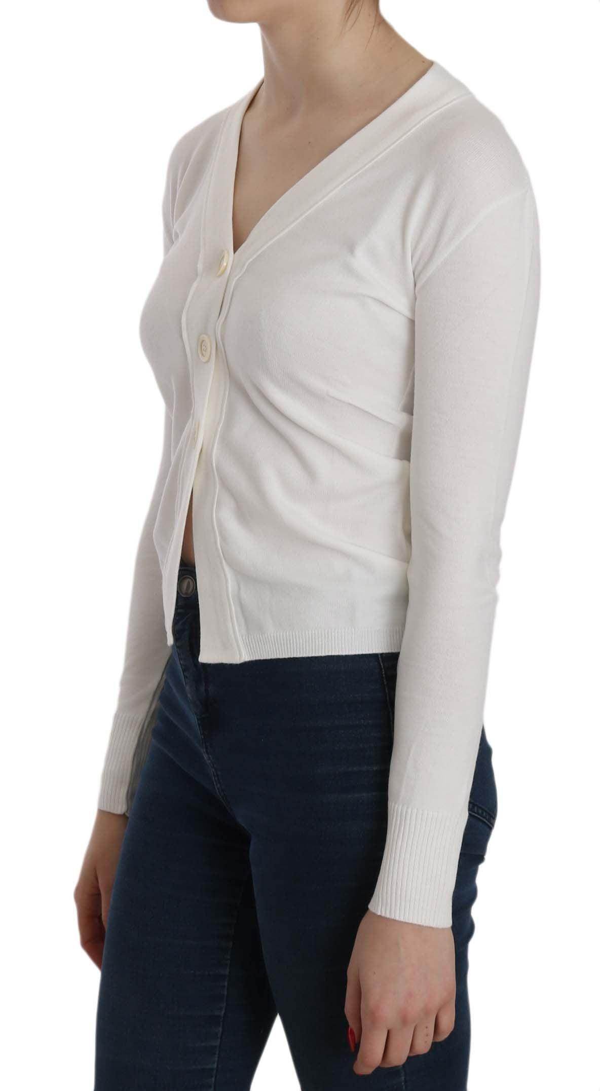 BYBLOS White V-neck Long Sleeve Cropped Cardigan Tops Sweater - Hilstor
