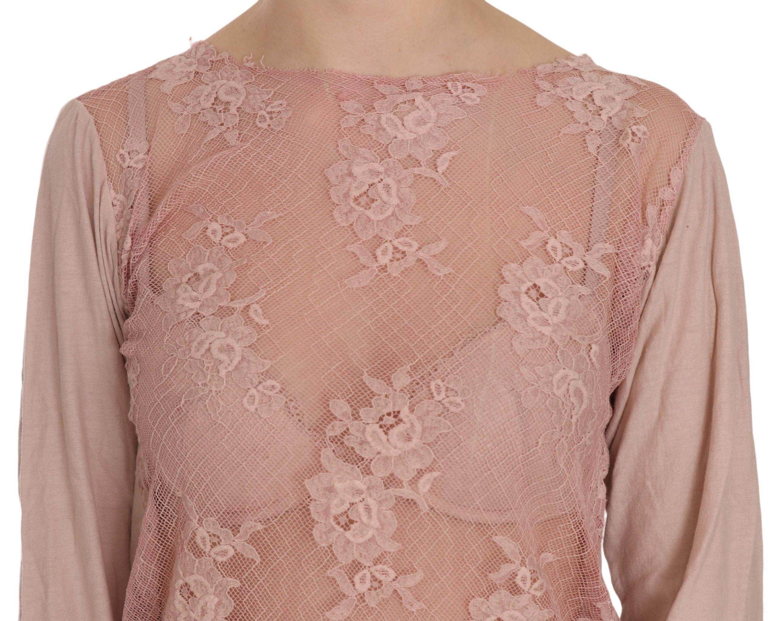 PINK MEMORIES Pink Lace See Through Long Sleeve Blouse - Hilstor