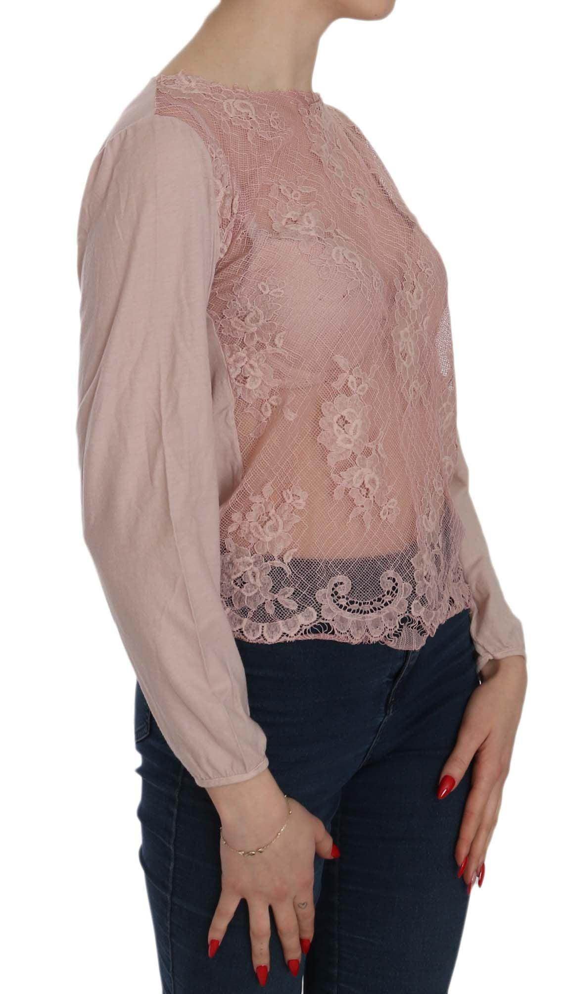 PINK MEMORIES Pink Lace See Through Long Sleeve Blouse - Hilstor