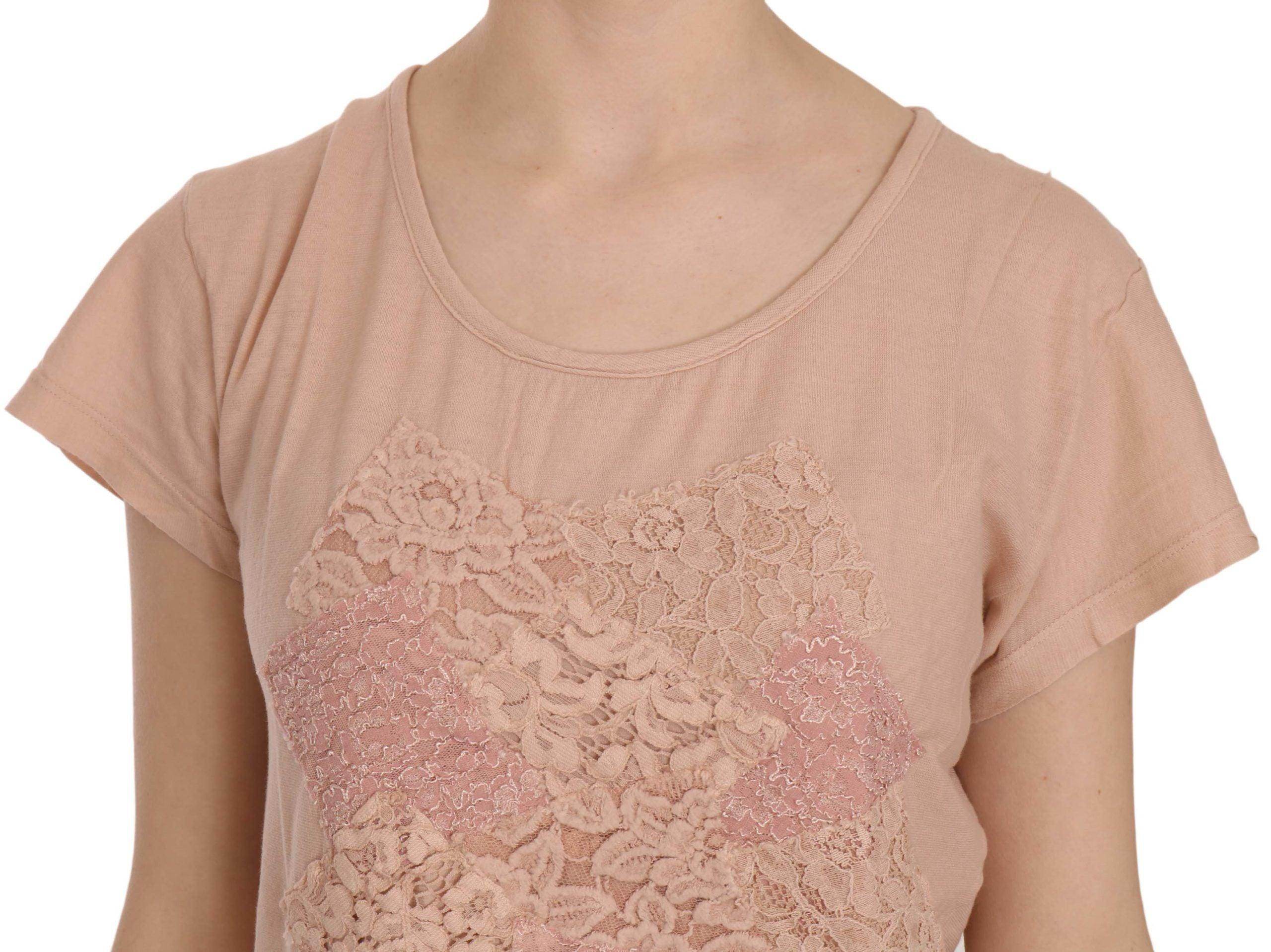 PINK MEMORIES Pink Cream Lace Short Sleeve Shirt Top Cotton Blouse - Hilstor