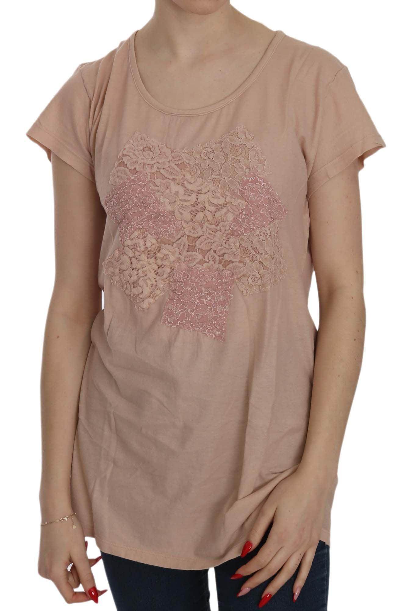 PINK MEMORIES Pink Cream Lace Short Sleeve Shirt Top Cotton Blouse - Hilstor