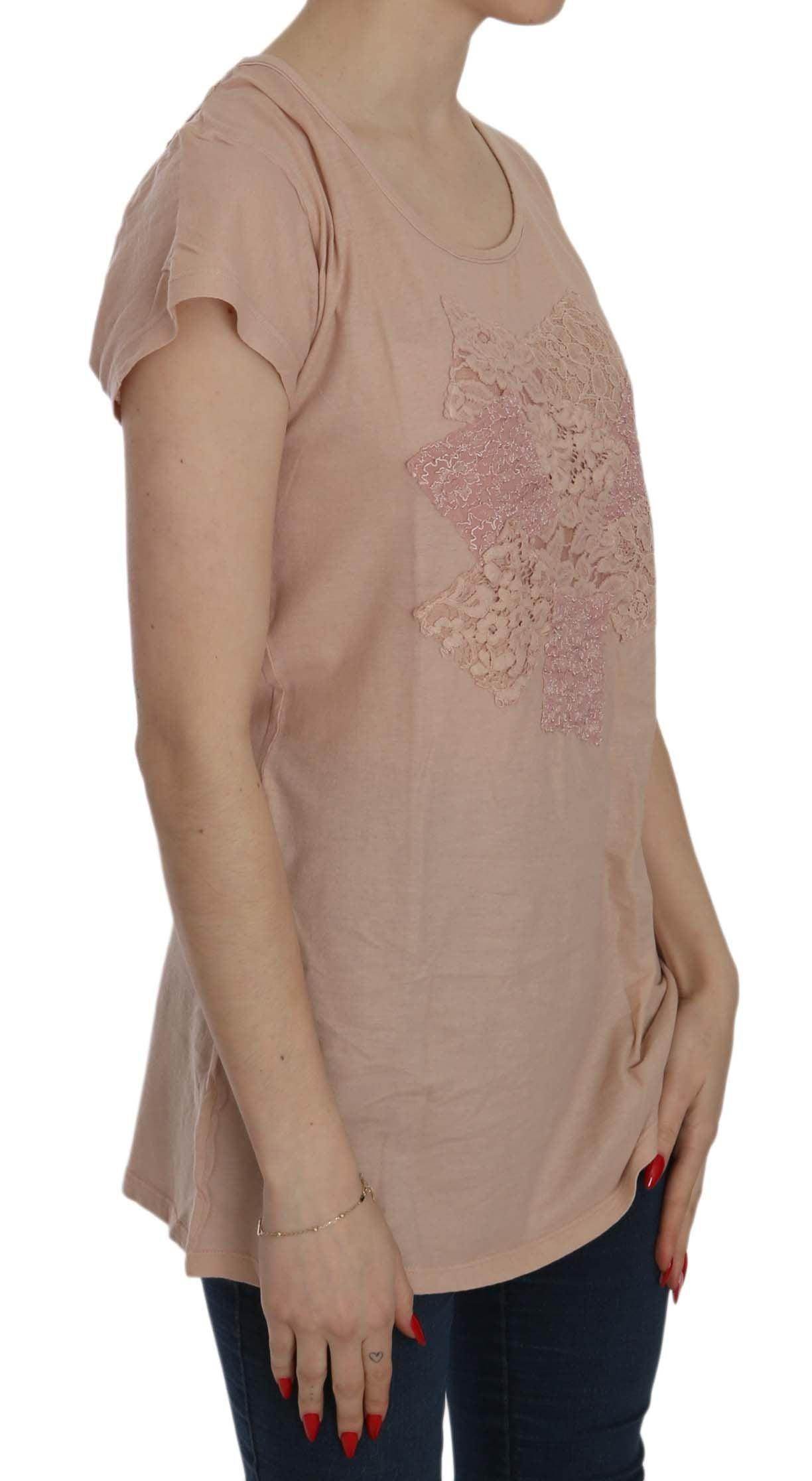 PINK MEMORIES Pink Cream Lace Short Sleeve Shirt Top Cotton Blouse - Hilstor
