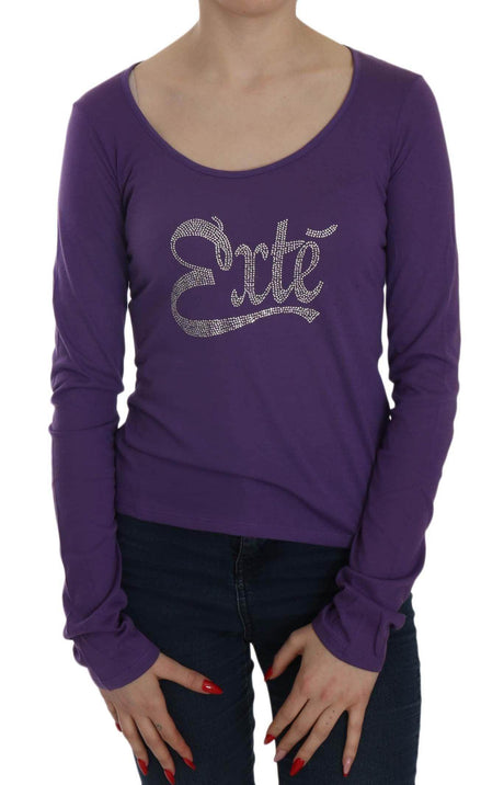 Exte Purple Crystal Embellished Long Sleeve Casual Top - Hilstor