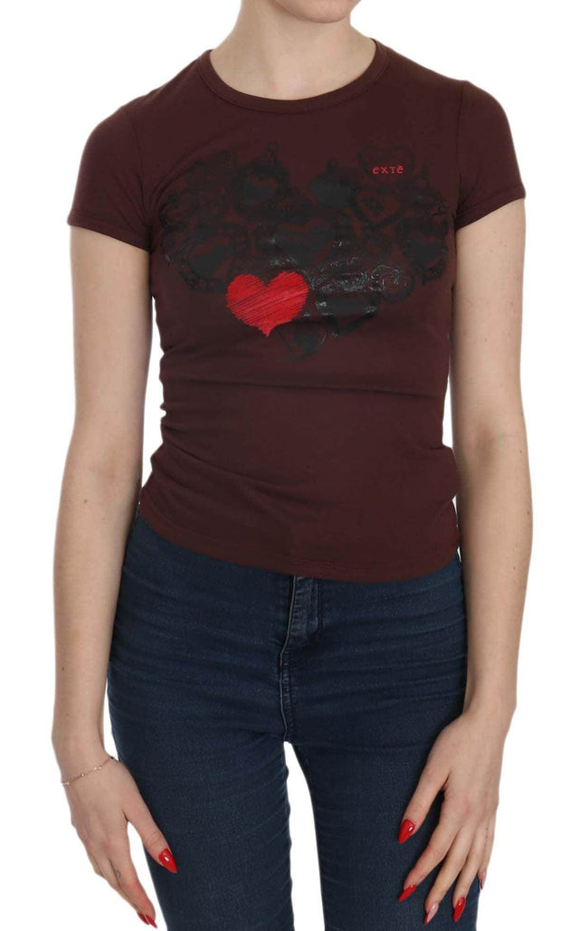 Exte Brown Hearts Short Sleeve Casual T-shirt Top - Hilstor