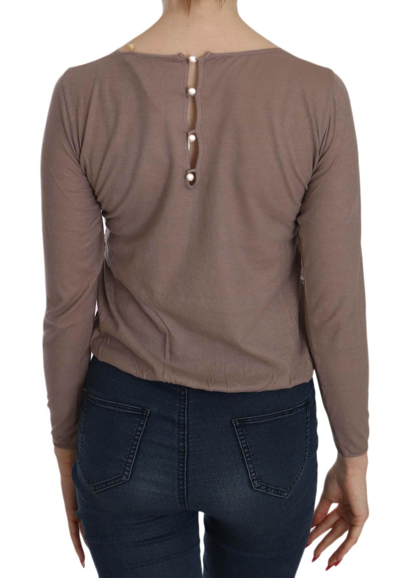 PINK MEMORIES Brown Lace See Through Long Sleeve Top - Hilstor