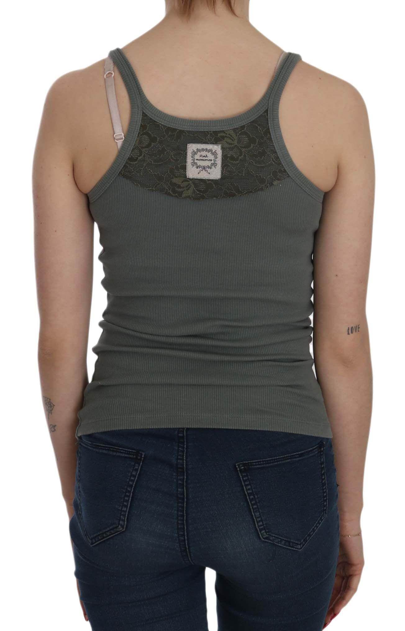 PINK MEMORIES Green Sleeveless Spaghetti Tank T-Shirt Blouse - Hilstor