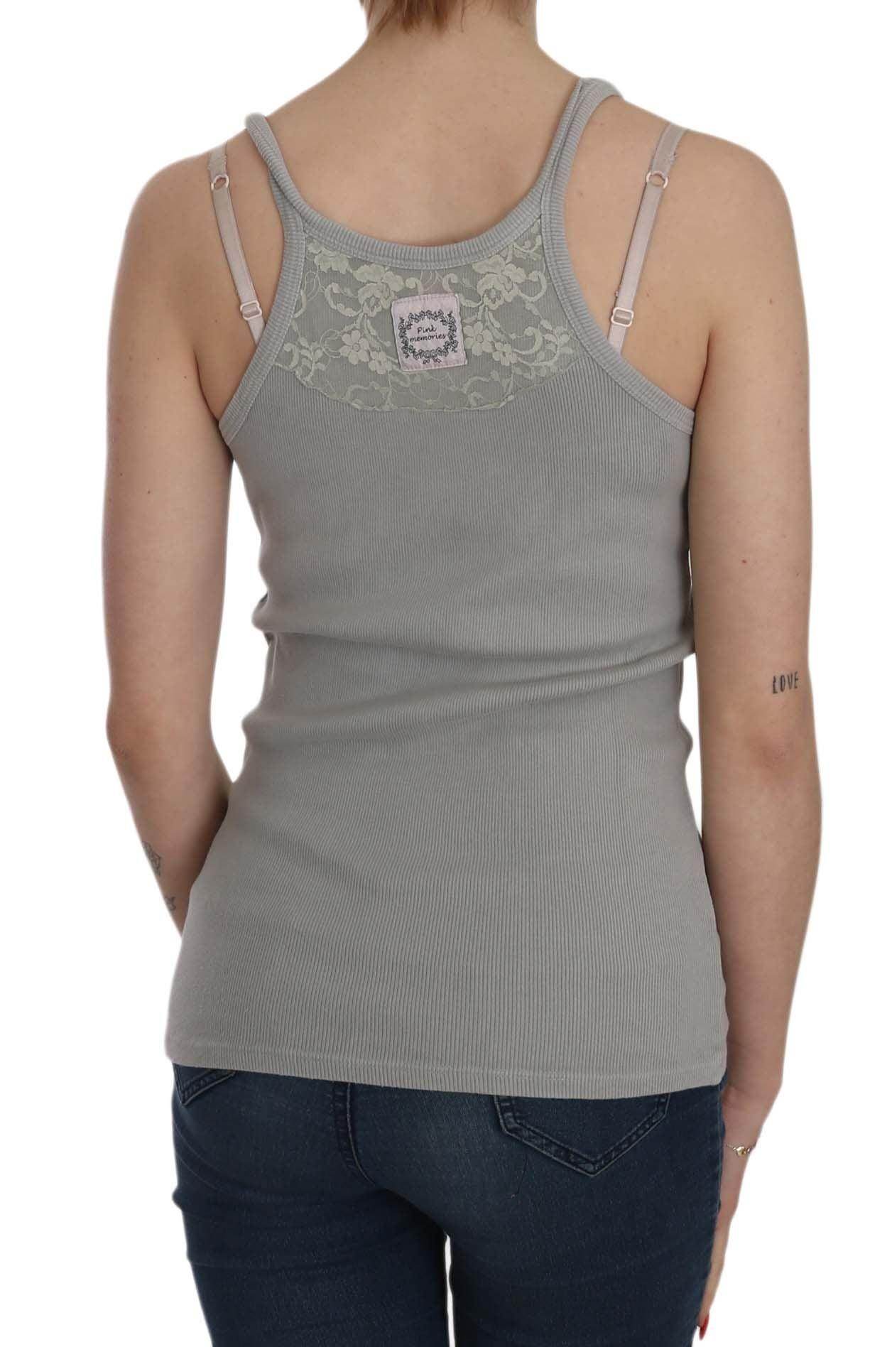 PINK MEMORIES Grey Sleeveless Spaghetti Strap Shirt - Hilstor