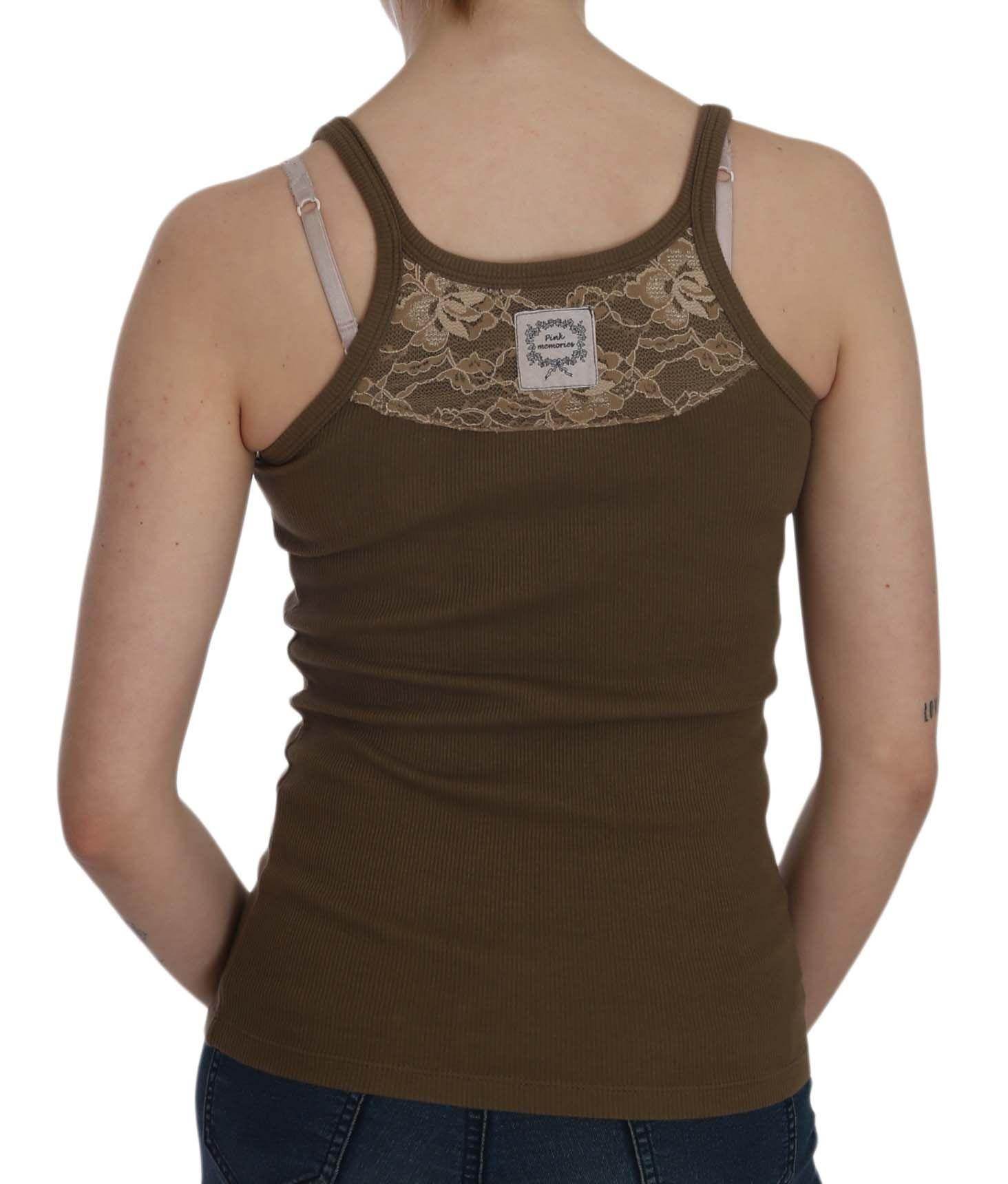 PINK MEMORIES Brown Sleeveless Spaghetti Strap Blouse Top - Hilstor