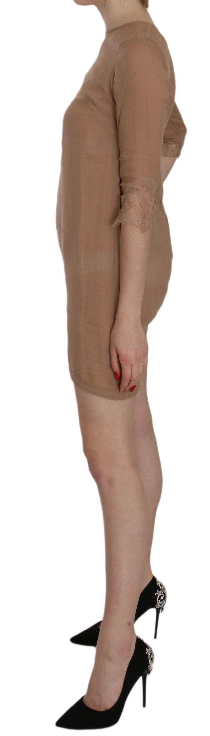 PINK MEMORIES Brown 3/4 Sleeve Crewneck Shift Mini Dress - Hilstor