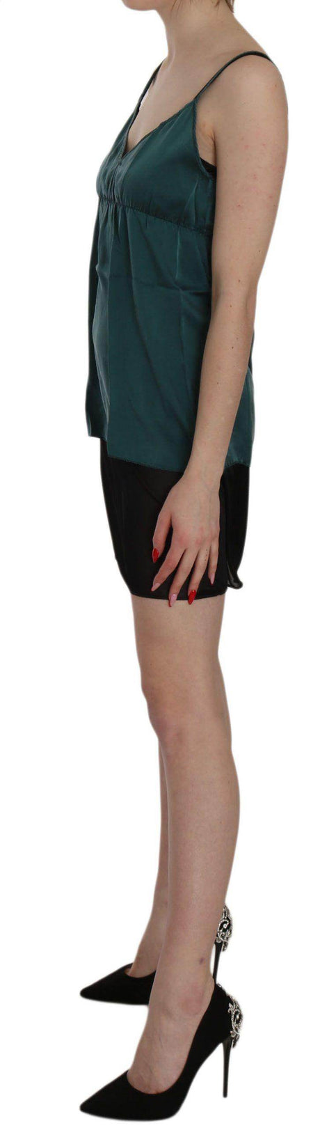 PINK MEMORIES Silk Green Spaghetti Strap Shift Mini Dress - Hilstor