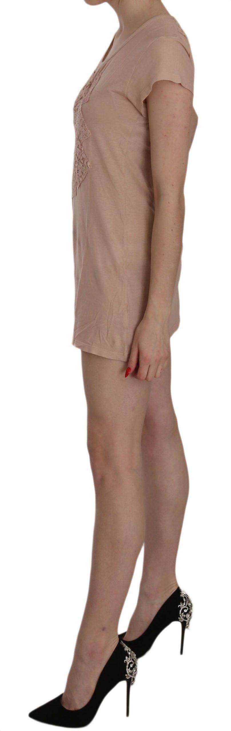 PINK MEMORIES Pink Lace Short Sleeve Shift Mini Dress - Hilstor