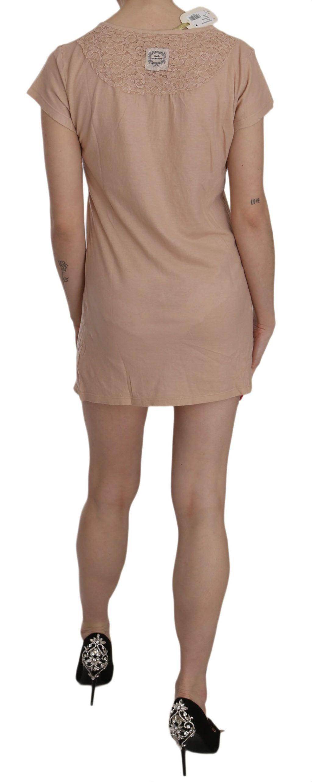 PINK MEMORIES Pink Lace Short Sleeve Shift Mini Dress - Hilstor