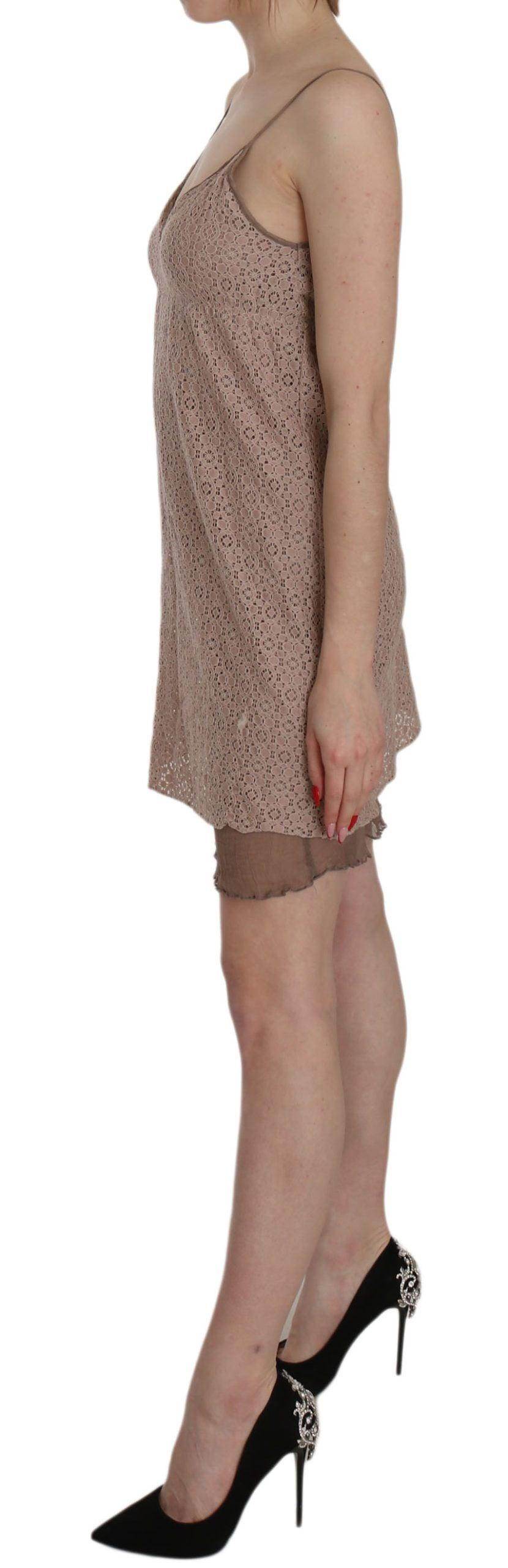 PINK MEMORIES Beige Spaghetti Strap A-line Mini Cotton Dress - Hilstor