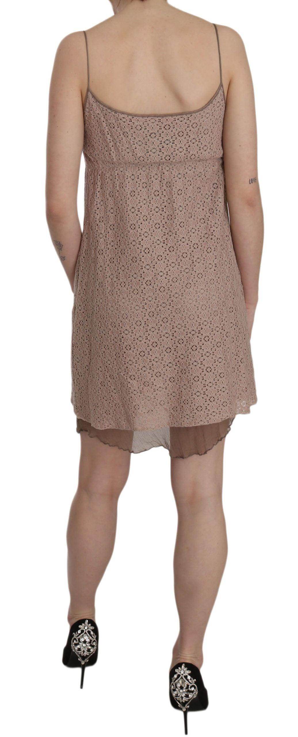 PINK MEMORIES Beige Spaghetti Strap A-line Mini Cotton Dress - Hilstor