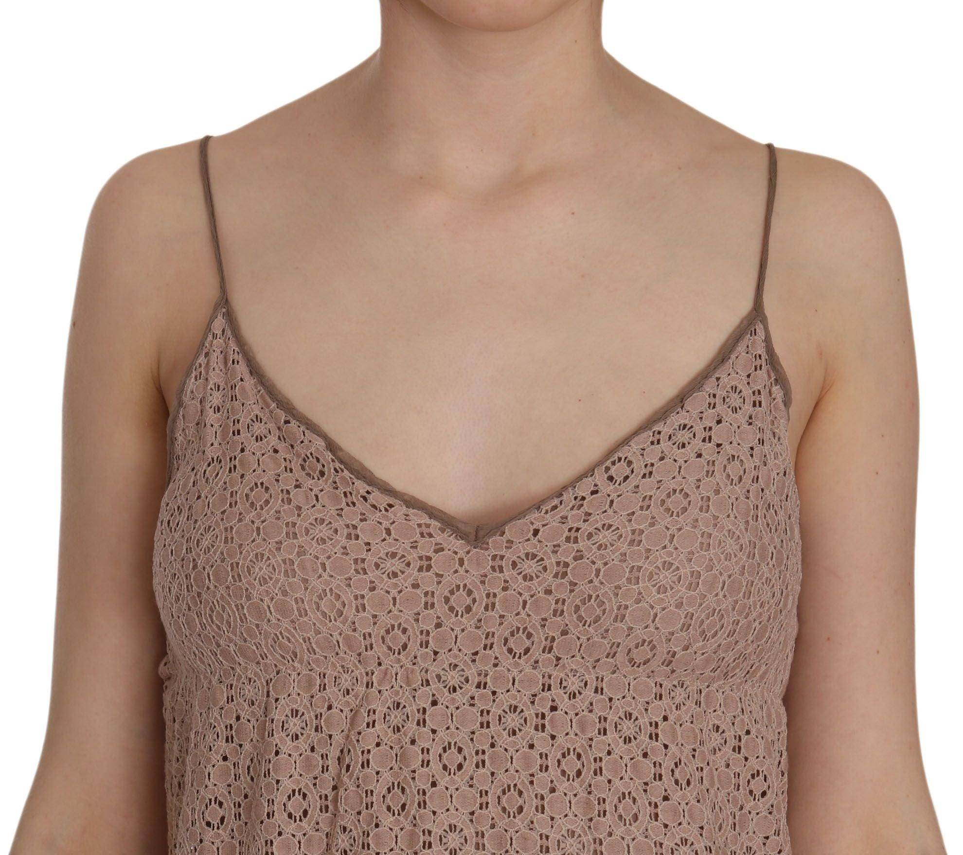 PINK MEMORIES Beige Spaghetti Strap A-line Mini Cotton Dress - Hilstor