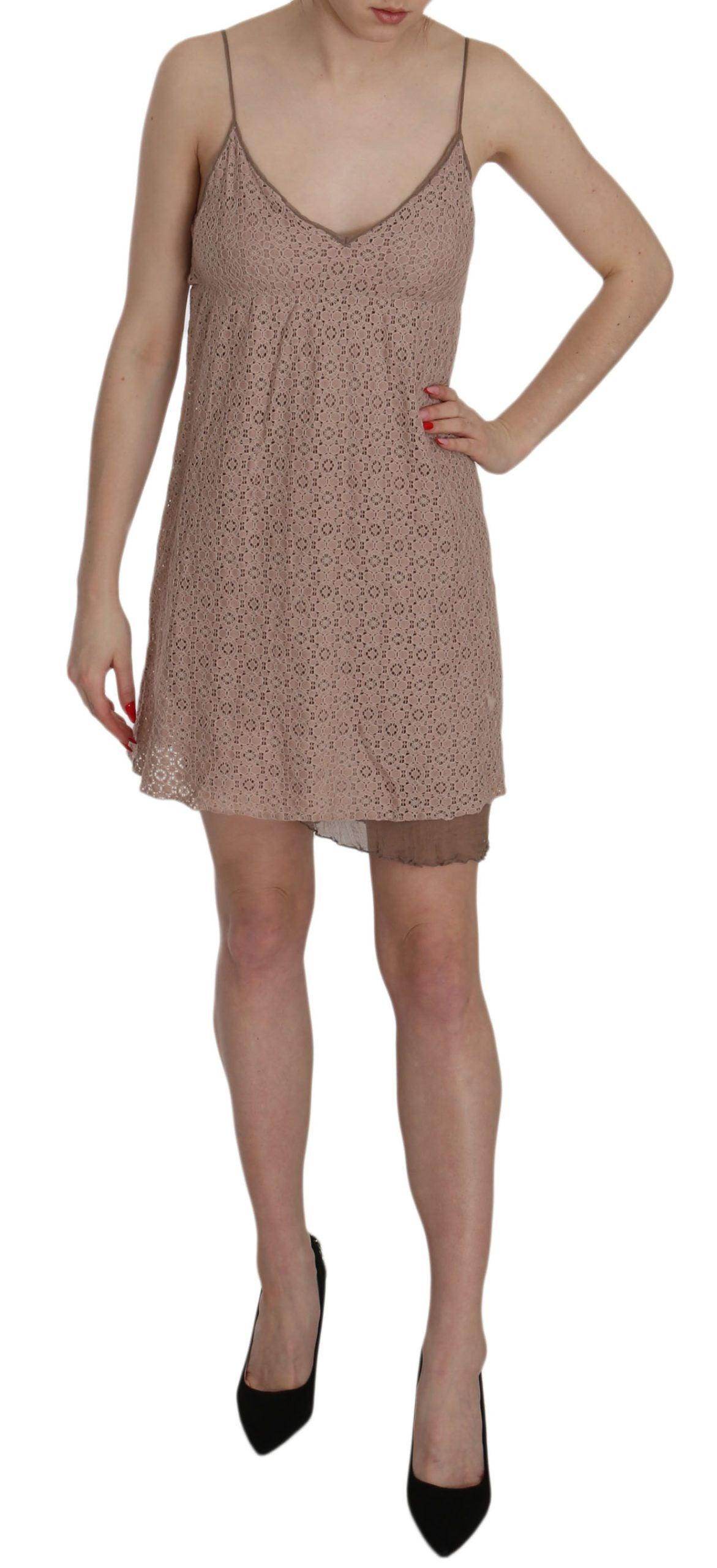 PINK MEMORIES Beige Spaghetti Strap A-line Mini Cotton Dress - Hilstor