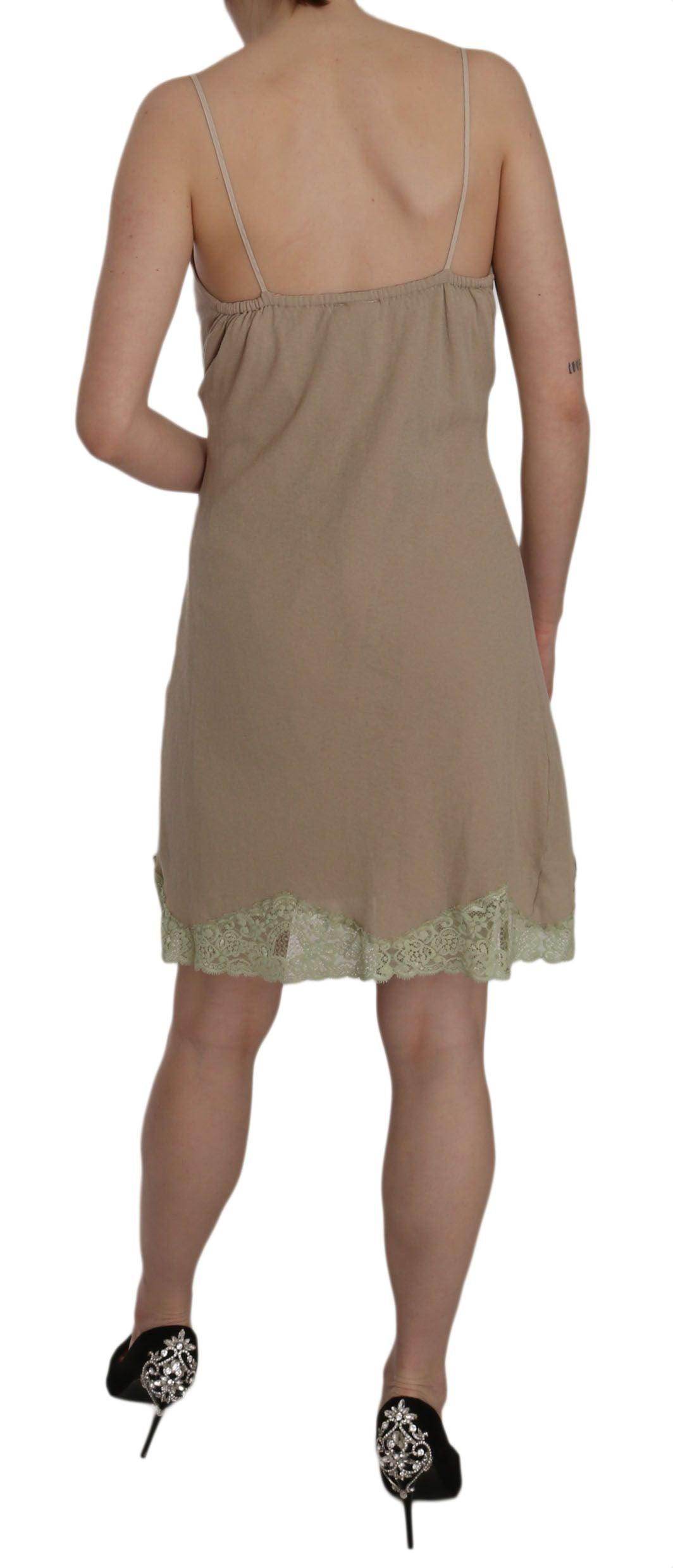 PINK MEMORIES Beige Lace Spaghetti Strap Mini Cotton Dress - Hilstor