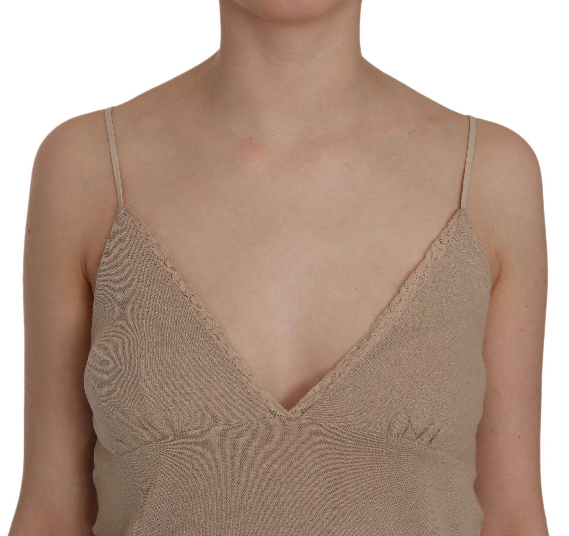 PINK MEMORIES Beige Lace Spaghetti Strap Mini Cotton Dress - Hilstor