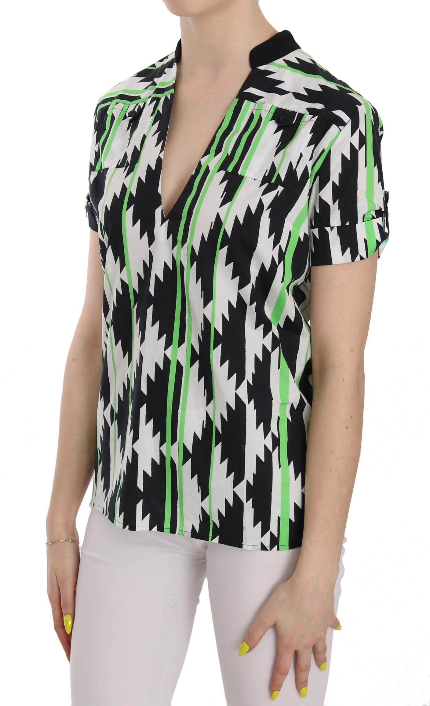 Costume National Multi Color Plunging Top Blouse - Hilstor