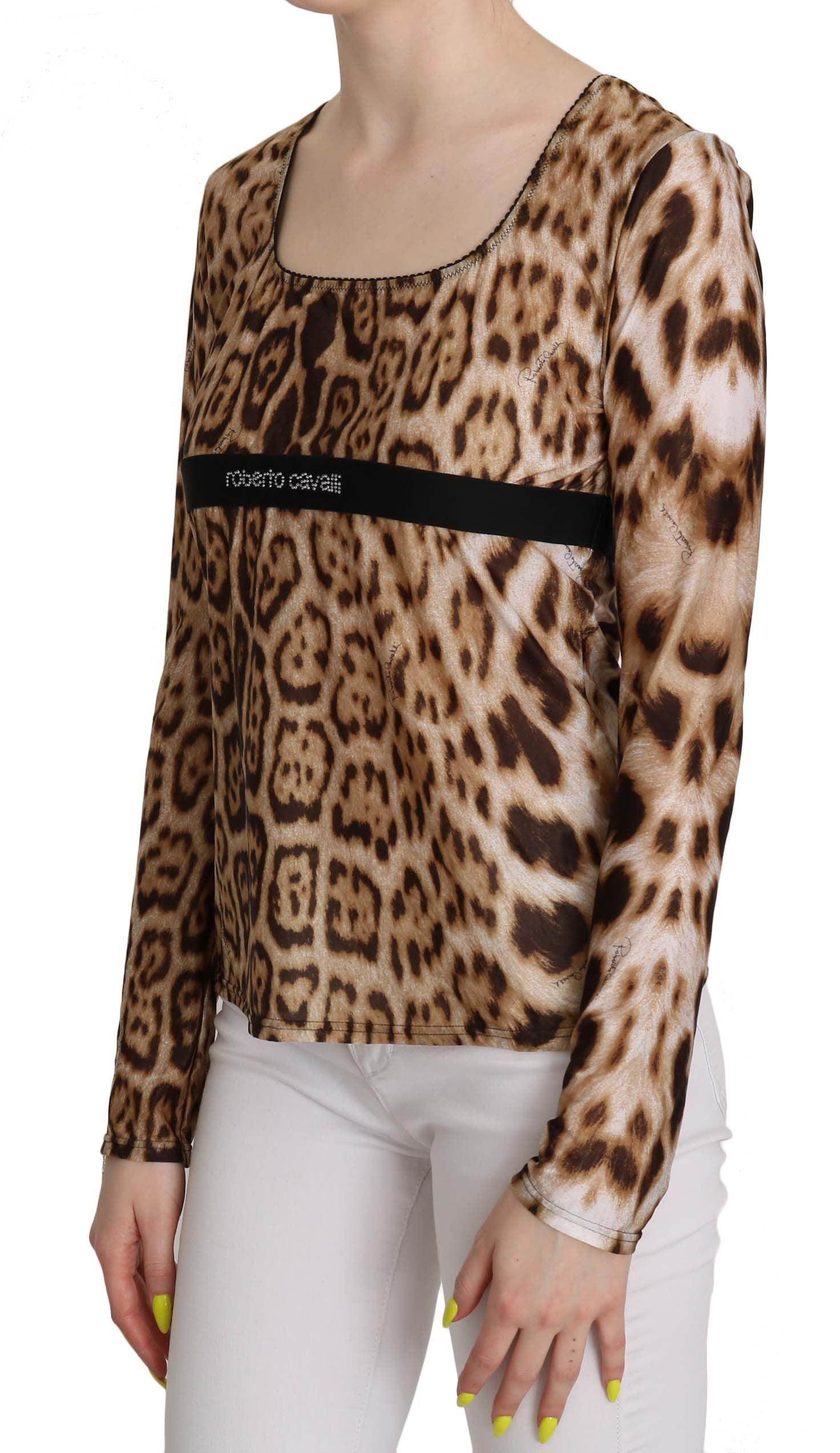 Roberto Cavalli Brown Round Neck Leopard Women Top Blouse - Hilstor