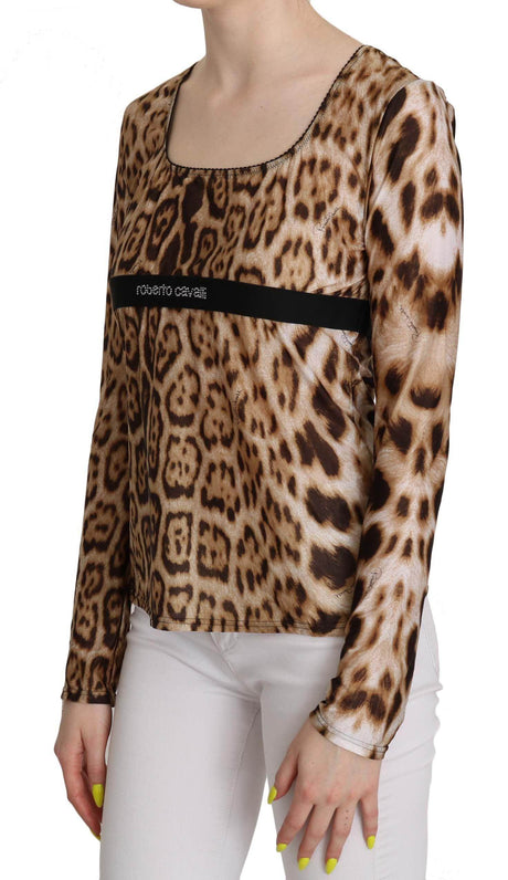 Roberto Cavalli Brown Round Neck Leopard Women Top Blouse - Hilstor