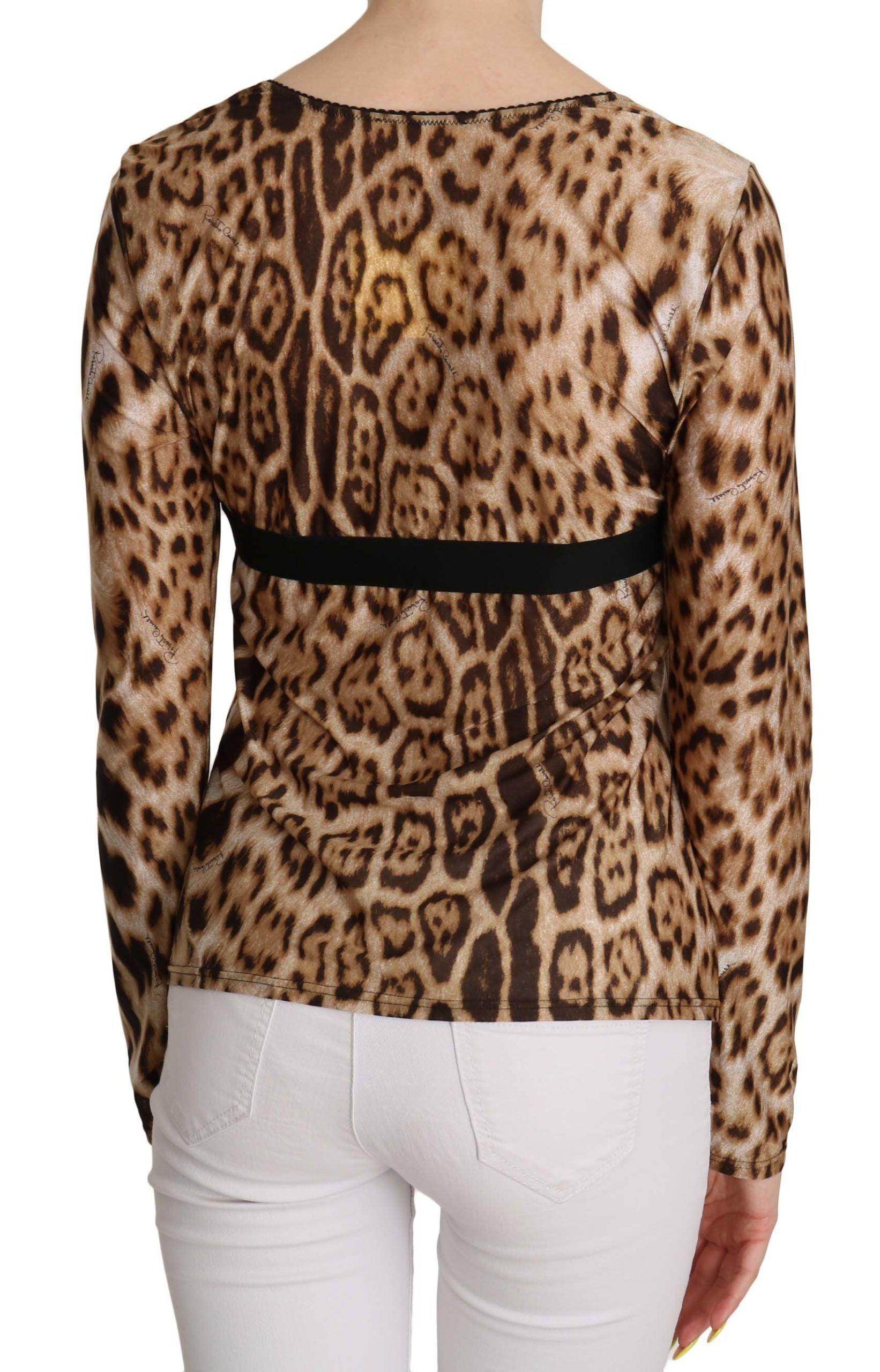 Roberto Cavalli Brown Round Neck Leopard Women Top Blouse - Hilstor