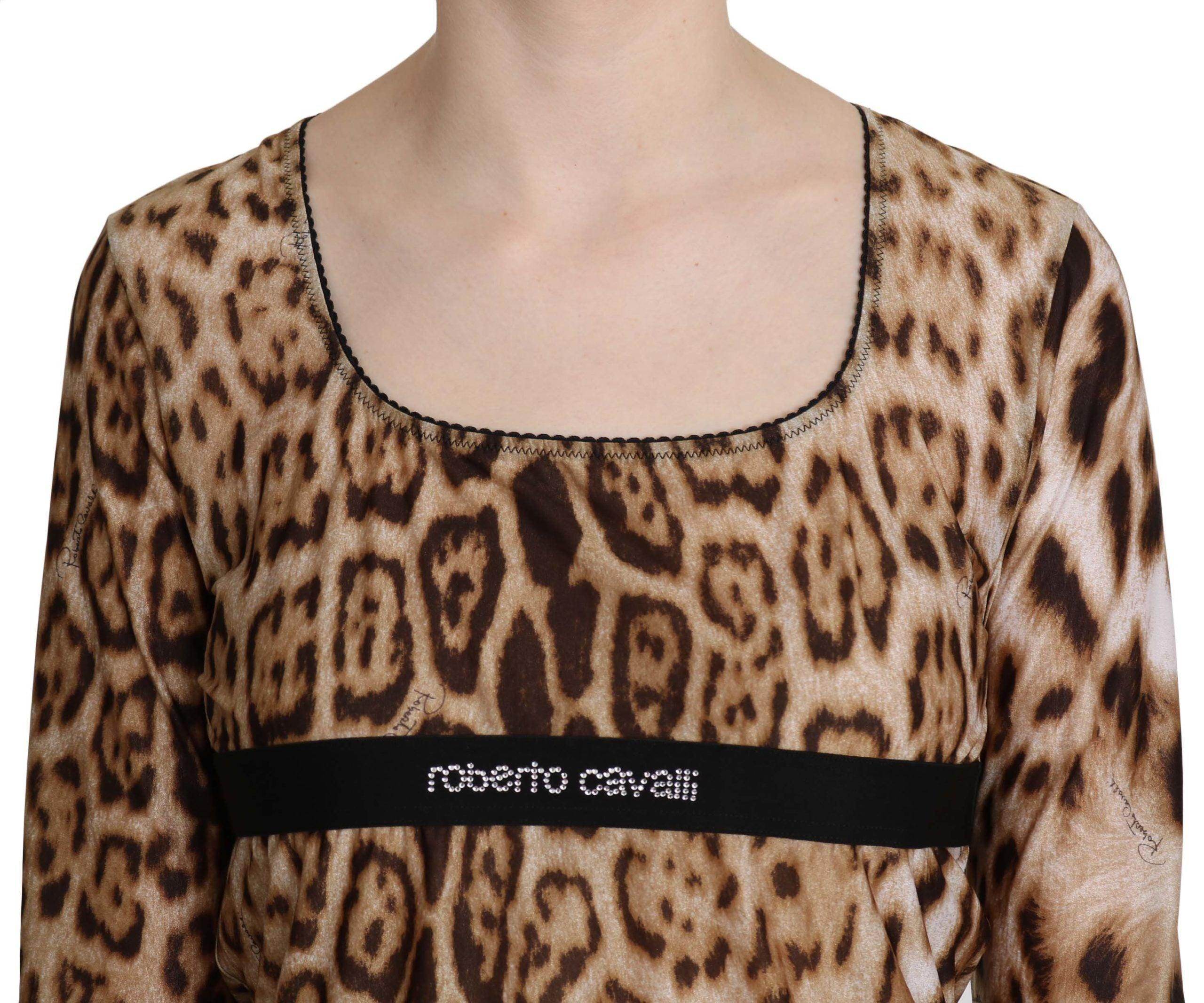 Roberto Cavalli Brown Round Neck Leopard Women Top Blouse - Hilstor