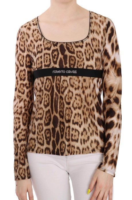 Roberto Cavalli Brown Round Neck Leopard Women Top Blouse - Hilstor