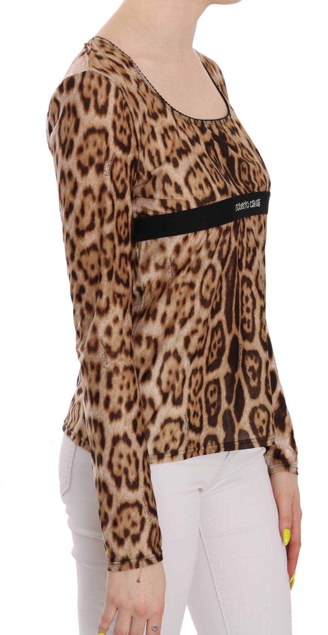 Roberto Cavalli Brown Round Neck Leopard Women Top Blouse - Hilstor