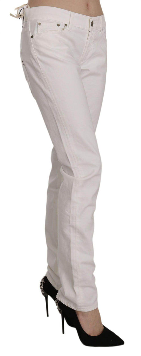 Dondup Chic White Skinny Cotton Blend Pants - Hilstor