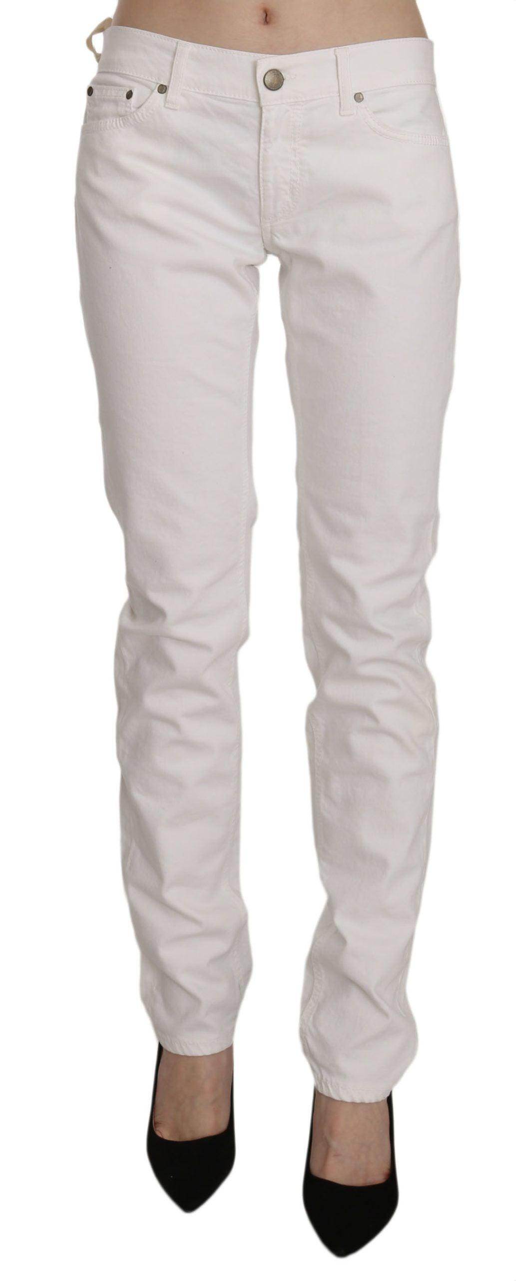 Dondup Chic White Skinny Cotton Blend Pants - Hilstor