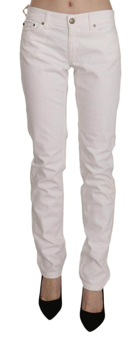Dondup Chic White Skinny Cotton Blend Pants - Hilstor