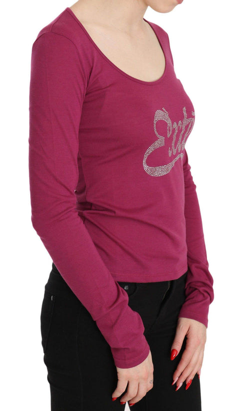 Pink Exte Crystal Embellished Long Sleeve Top - Hilstor