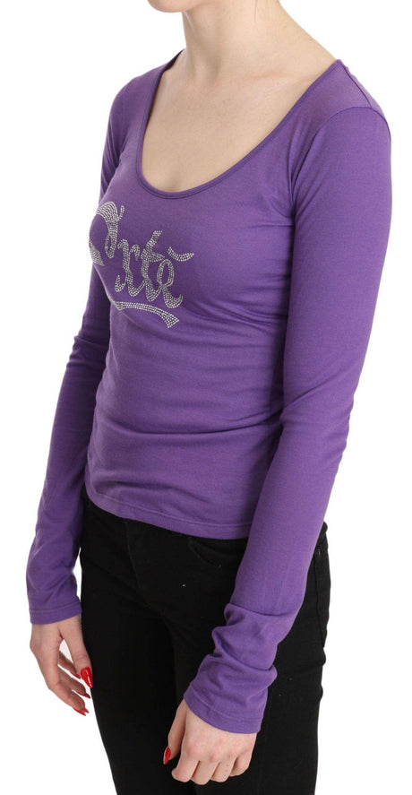 Purple Exte Crystal Embellished Long Sleeve Top Blouse - Hilstor