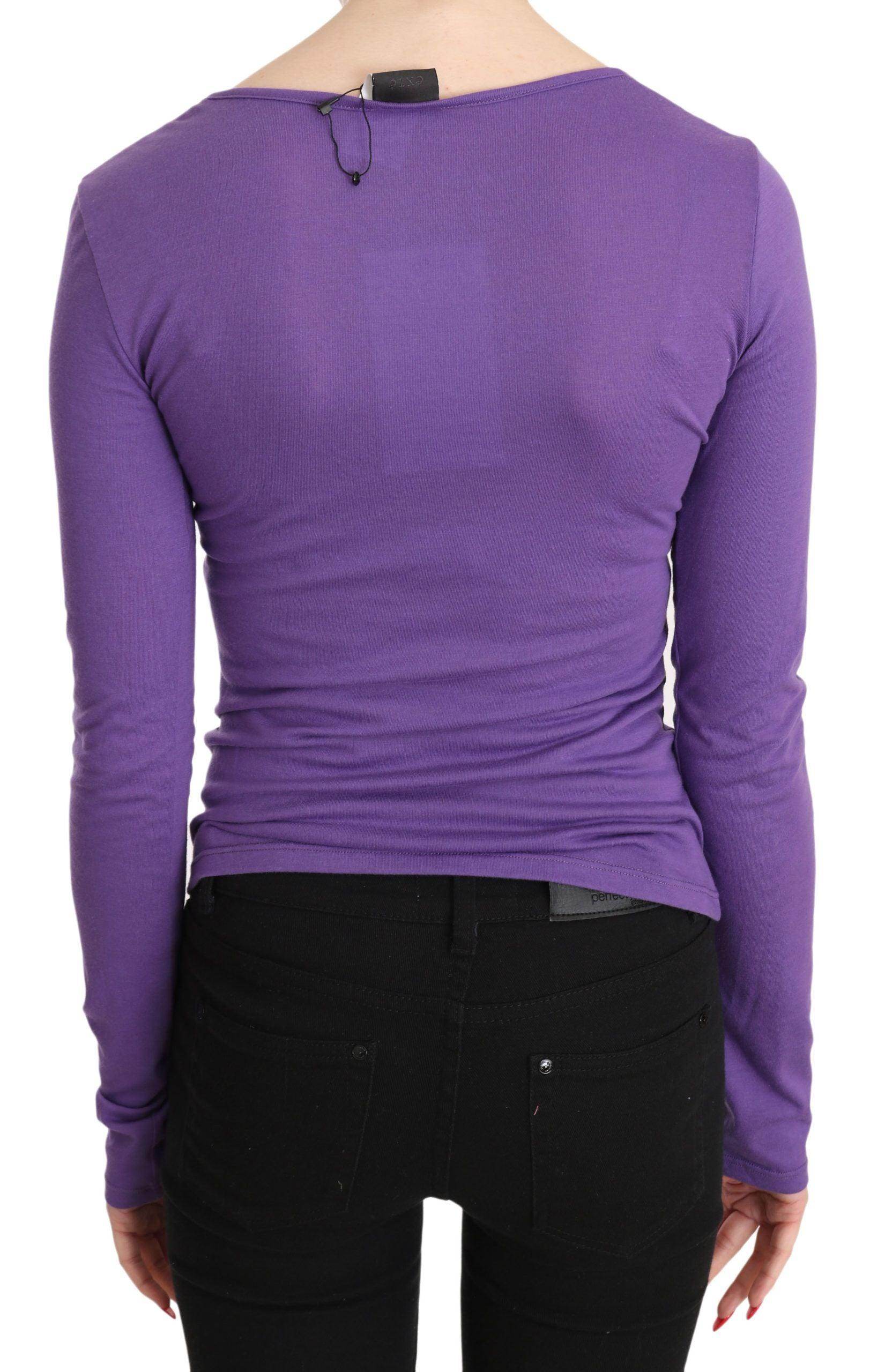 Purple Exte Crystal Embellished Long Sleeve Top Blouse - Hilstor