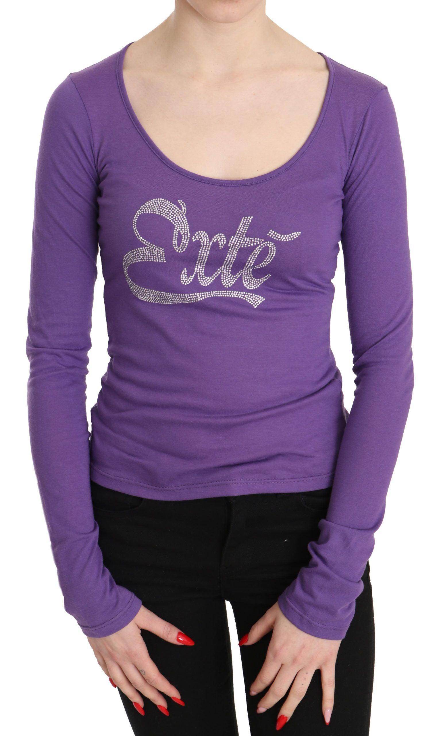 Purple Exte Crystal Embellished Long Sleeve Top Blouse - Hilstor